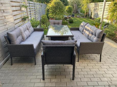 Zestaw z sofami 175cm, fotelami i wysokim stołem Perata Grande Anthracite