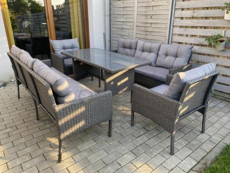 Zestaw z sofami 175cm, fotelami i wysokim stołem Perata Grande Anthracite