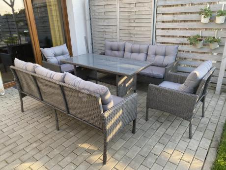 Zestaw z sofami 175cm, fotelami i wysokim stołem Perata Grande Anthracite
