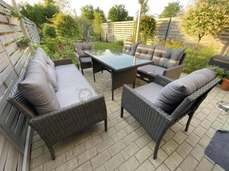 Zestaw z sofami 175cm, fotelami i wysokim stołem Perata Grande Anthracite