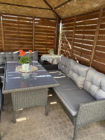 Zestaw z sofami 175cm, fotelami i wysokim stołem Perata Grande Anthracite