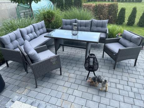 Zestaw z sofami 175cm, fotelami i wysokim stołem Perata Grande Anthracite