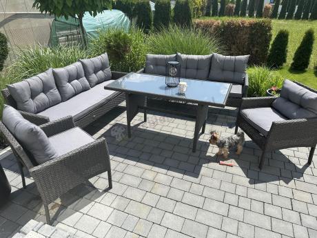 Zestaw z sofami 175cm, fotelami i wysokim stołem Perata Grande Anthracite