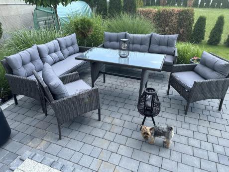 Zestaw z sofami 175cm, fotelami i wysokim stołem Perata Grande Anthracite