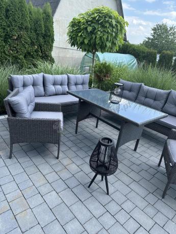 Zestaw z sofami 175cm, fotelami i wysokim stołem Perata Grande Anthracite