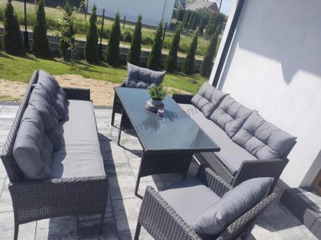 Zestaw z sofami 175cm, fotelami i wysokim stołem Perata Grande Anthracite