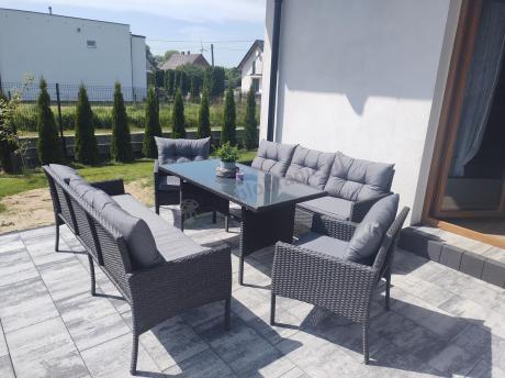 Zestaw z sofami 175cm, fotelami i wysokim stołem Perata Grande Anthracite