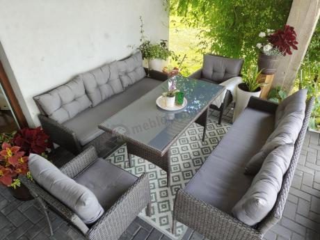 Zestaw z sofami 175cm, fotelami i wysokim stołem Perata Grande Anthracite