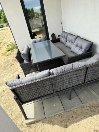Zestaw z sofami 175cm, fotelami i wysokim stołem Perata Grande Anthracite
