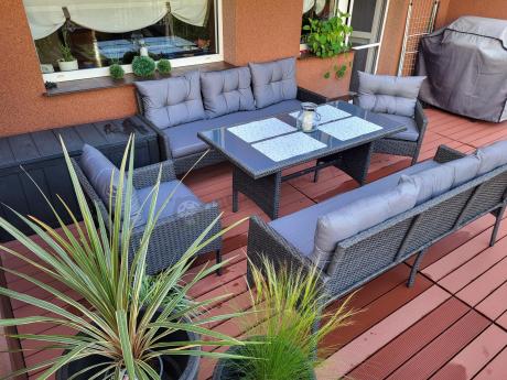 Zestaw z sofami 175cm, fotelami i wysokim stołem Perata Grande Anthracite