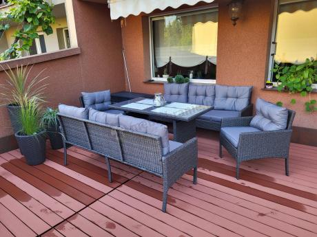 Zestaw z sofami 175cm, fotelami i wysokim stołem Perata Grande Anthracite