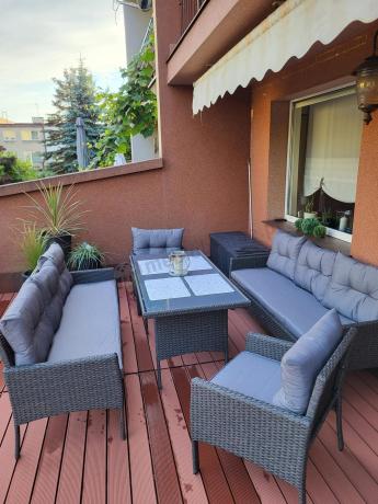 Zestaw z sofami 175cm, fotelami i wysokim stołem Perata Grande Anthracite