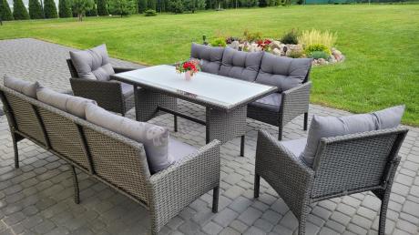 Zestaw z sofami 175cm, fotelami i wysokim stołem Perata Grande Anthracite