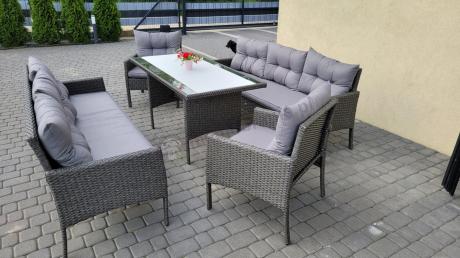 Zestaw z sofami 175cm, fotelami i wysokim stołem Perata Grande Anthracite