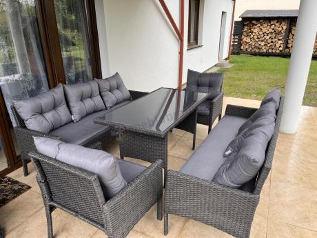 Zestaw z sofami 175cm, fotelami i wysokim stołem Perata Grande Anthracite