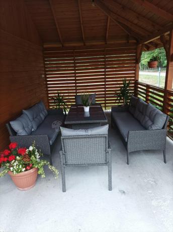Zestaw z sofami 175cm, fotelami i wysokim stołem Perata Grande Anthracite