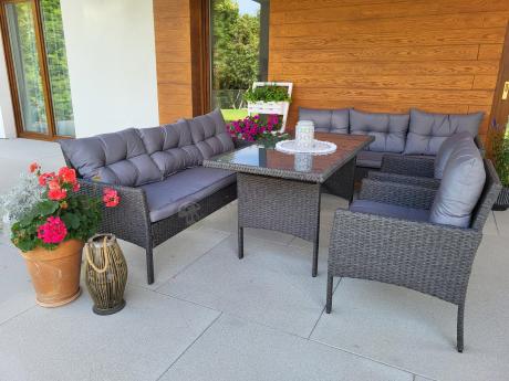 Zestaw z sofami 175cm, fotelami i wysokim stołem Perata Grande Anthracite