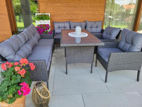 Zestaw z sofami 175cm, fotelami i wysokim stołem Perata Grande Anthracite