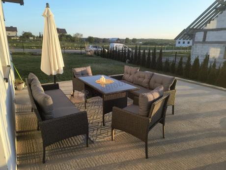 Zestaw z sofami 175cm, fotelami i wysokim stołem Perata Grande Anthracite