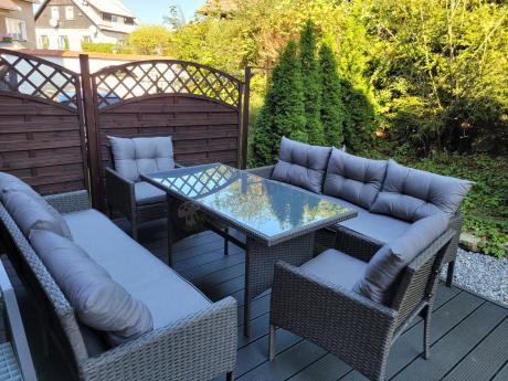 Zestaw z sofami 175cm, fotelami i wysokim stołem Perata Grande Anthracite