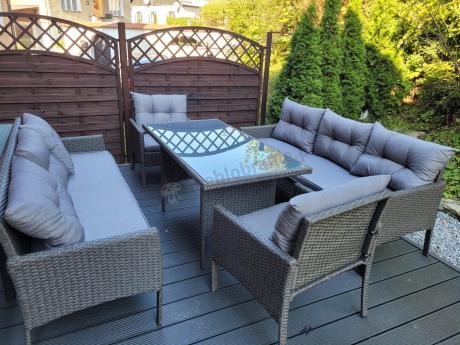 Zestaw z sofami 175cm, fotelami i wysokim stołem Perata Grande Anthracite