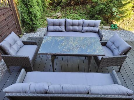 Zestaw z sofami 175cm, fotelami i wysokim stołem Perata Grande Anthracite