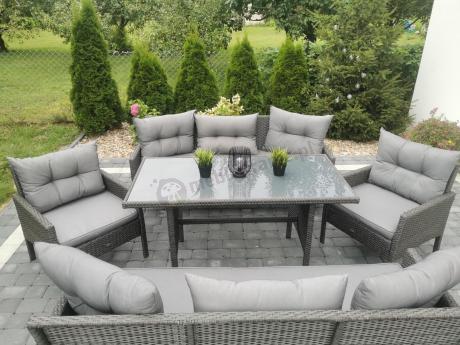 Zestaw z sofami 175cm, fotelami i wysokim stołem Perata Grande Anthracite