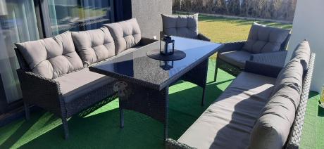 Zestaw z sofami 175cm, fotelami i wysokim stołem Perata Grande Anthracite