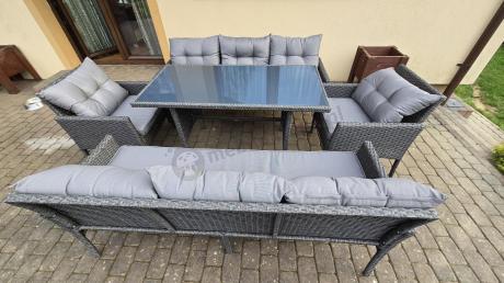 Zestaw z sofami 175cm, fotelami i wysokim stołem Perata Grande Anthracite