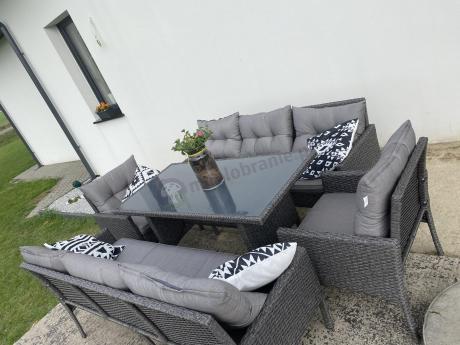 Zestaw z sofami 175cm, fotelami i wysokim stołem Perata Grande Anthracite