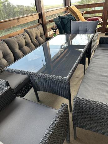 Zestaw z sofami 175cm, fotelami i wysokim stołem Perata Grande Anthracite
