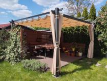 Aranżacja: Aluminiowa pergola ogrodowa z zasłonami 4x4 Kirn Beż