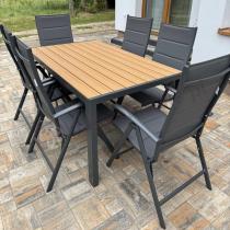 Aranżacja: Aluminiowe meble obiadowe - stół 150cm i 6 składanych krzeseł - Kanbery Wood Antracite 6+1