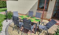 Aranżacja: Aluminiowe meble obiadowe - stół 150cm i 6 składanych krzeseł - Kanbery Wood Antracite 6+1