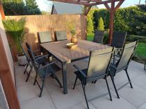Aranżacja: Aluminiowe meble obiadowe - stół 150cm i 6 składanych krzeseł - Kanbery Wood Antracite 6+1