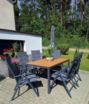 Aranżacja: Aluminiowe meble obiadowe - stół 150cm i 6 składanych krzeseł - Kanbery Wood Antracite 6+1