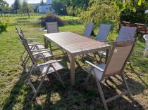 Aranżacja: Aluminiowe meble obiadowe na taras - stół rozkładany do 210cm i 8 składanych krzeseł Tanami Daven Taupe