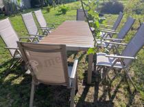 Aranżacja: Aluminiowe meble obiadowe na taras - stół rozkładany do 210cm i 8 składanych krzeseł Tanami Daven Taupe