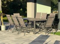 Aranżacja: Aluminiowe meble tarasowe - stół 180cm i składane 7 pozycyjne krzesła - Kanbery Antracite Ceramic 8+1