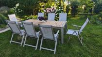 Aranżacja: Aluminiowy komplet mebli tarasowych stół rozkładany do 210cm i 12 składanych krzeseł Tanami Daven Taupe