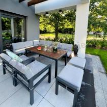 Aranżacja: Aluminiowy narożnik na taras 283x222 cm z dwoma fotelami i pufami - Calamba Corner XL