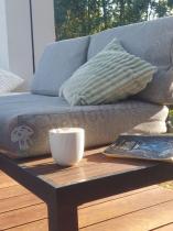 Aranżacja: Aluminiowy narożnik na taras 283x222 cm z dwoma fotelami i pufami - Calamba Corner XL