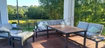 Aranżacja: Aluminiowy narożnik na taras 283x222 cm z dwoma fotelami i pufami - Calamba Corner XL