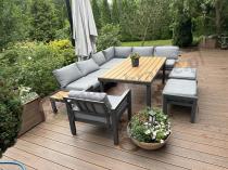 Aranżacja: Aluminiowy narożnik ogrodowy z fotelem i stołem 160cm Calamba Corner XL - Grey