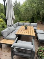 Aranżacja: Aluminiowy narożnik ogrodowy z fotelem i stołem 160cm Calamba Corner XL - Grey