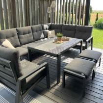 Aranżacja: Aluminiowy narożnik ogrodowy z fotelem, pufami i stołem 150x90cm Tavaro Corner Antracite