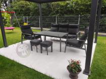 Aranżacja: Aluminiowy zestaw ogrodowy z wysokim stołem, sofą 202cm, fotelami i pufami Renalo Dining Grafitowy