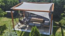 Aranżacja: Aluminiowy zestaw z narożnikiem, wysokim stołem, fotelem i pufami - Calamba Corner XXL - Grey