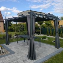 Aranżacja: Antracytowa pergola tarasowa z zasłonami 3x4 aluminium Kirn Szary