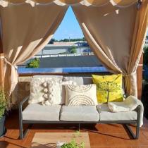 Aranżacja: Beżowa sofa ogrodowa z metalowym stelażem - 3 osobowa 175cm - Ater